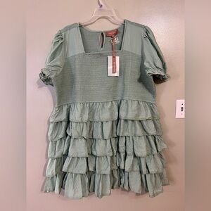 JessaKae Womens Plus Spirit Dress Sage Ruffled Mini Dress 5X NWT